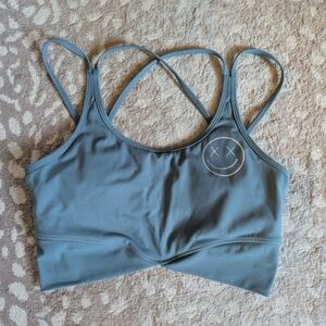 Smiley Strappy Light Blue Sports Bra — Women's Low-Impact Support